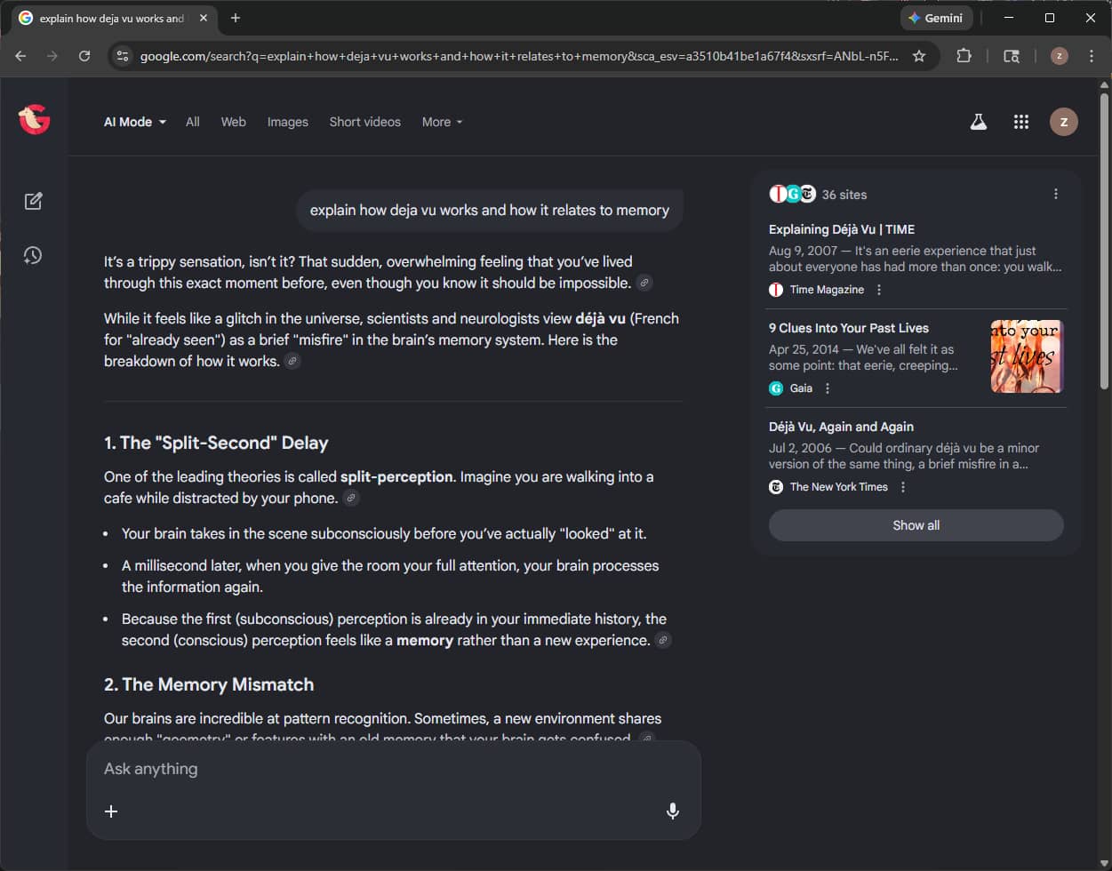 Google AI Mode interface within Google Search