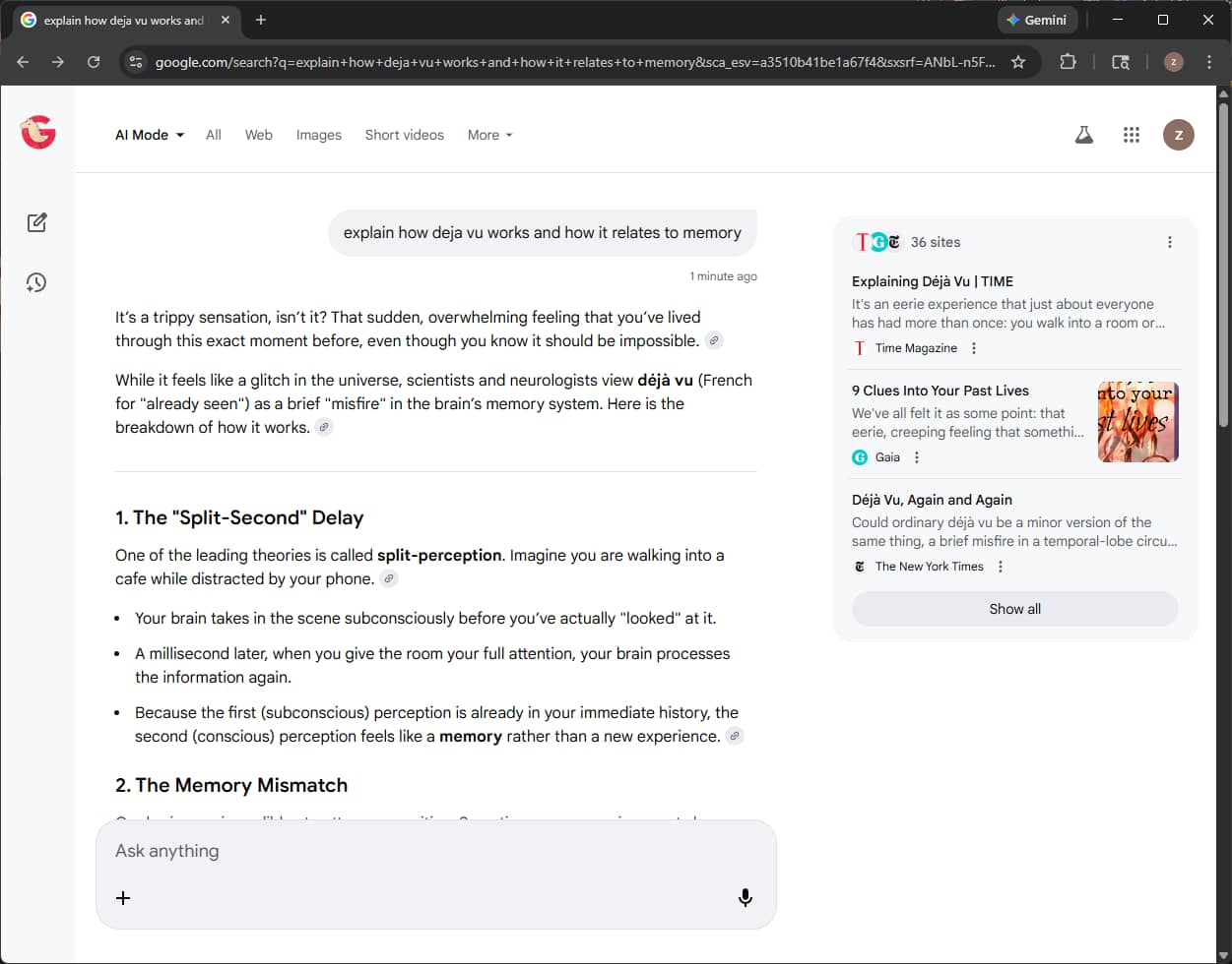 Google AI Mode interface within Google Search