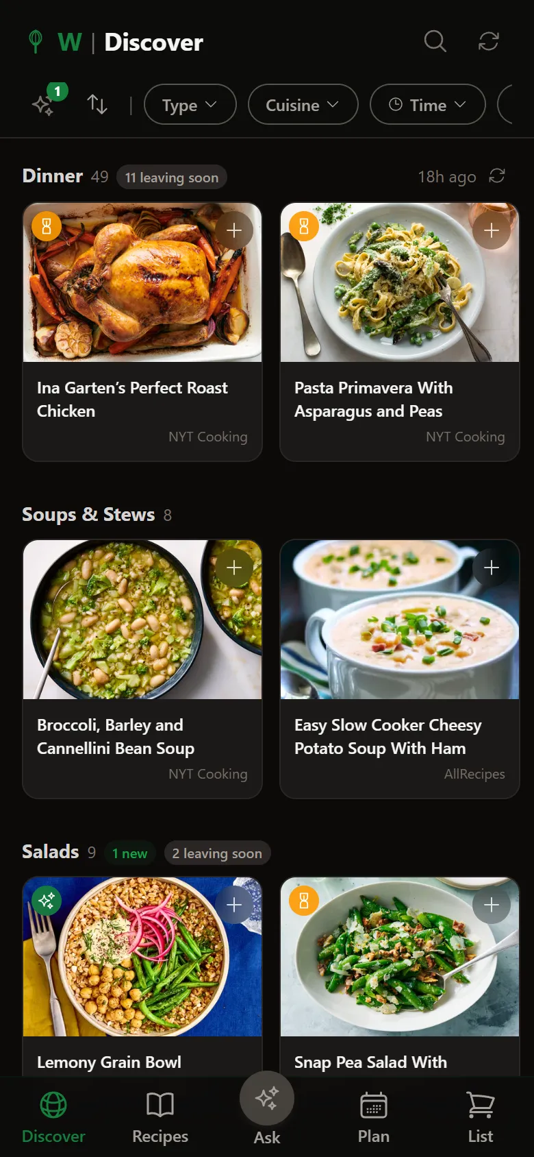Whisk discover screen