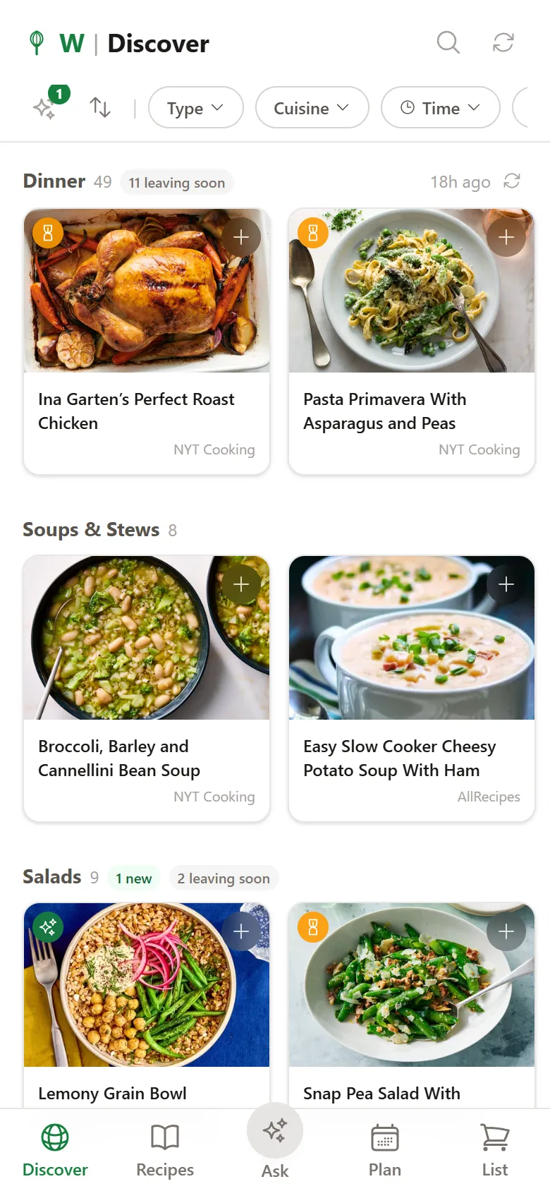 Whisk discover screen